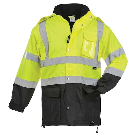 J. J. Keller & Associates Hi Vis Reflective Parka Jacket with Hood, Fleece Lined, Waterproof, Class 3, Lime, S, SAFEGEAR 61434
