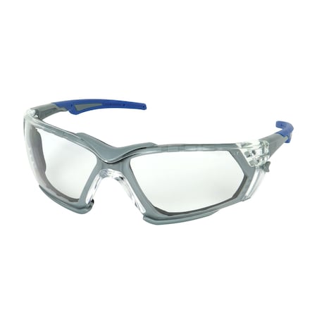 Bouton Optical Rimless Safety Glasses w/Gray Frame, Clear Lens, Foam Padding and Anti-Scratch/FogLess 3Sixty Coating 250-54-0520