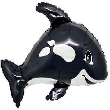 Loonballoon BLACK WHALE Orca White Killer 33in. Tropical Ocean Luau Beach Party Mylar Balloon LoonBallon- dalv41