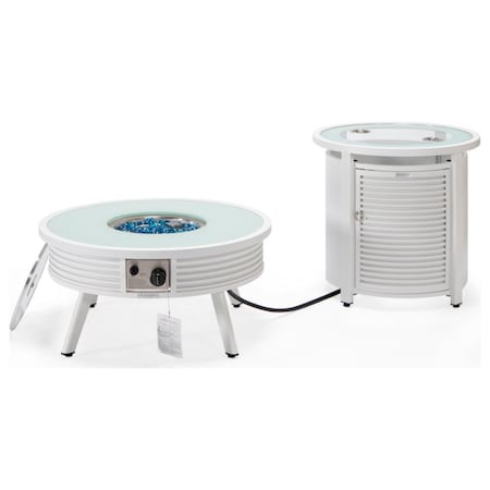 Leisuremod Walbrooke Patio Round Fire Pit and Tank Holder with Slats Design, White WWS-29-24-GL