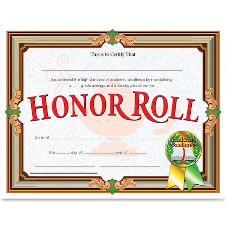 Hayes Honor Roll Certificate, 30 Per Pack, PK3, Recommended Grade: K-12 VA612