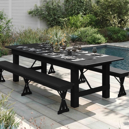 Flash Furniture HERCULES 9' x 40 in. Black Wash Commercial Farmhouse Folding Table, Antique Rustic Solid Pine XA-F-108X40-BW-GG