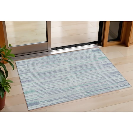 Homeroots 3' X 5' Mint Green And Ivory Striped Washable Indoor Outdoor Area Rug 631545