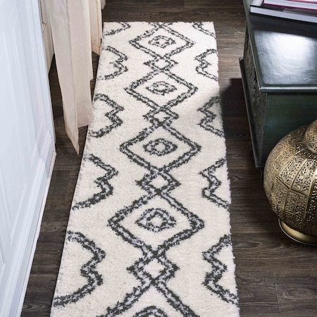 Jonathan Y Deia Moroccan Style Diamond Shag White/Gray 2 ft. x 10 ft. Runner Rug MOH401A-210