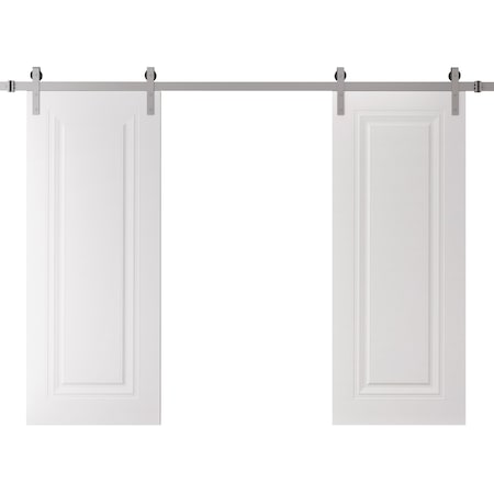 Sartodoors Double Barn Door 84 x 84 inches, BASIC 9111 White, 14FT Silver Rail Track Set, Solid Panel Interi BASIC9111DB-S-SKIN-8484