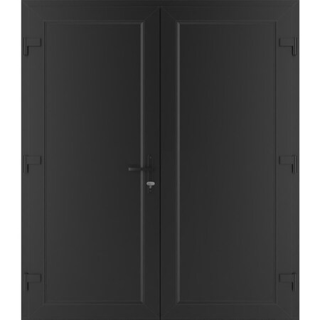 Vdomdoors Front Exterior Prehung Metal-Plastic Double Doors / MANUX 8111 Matte Black / Office Commercial and MANUX8111DEXD-BLK-RH-W72xH80