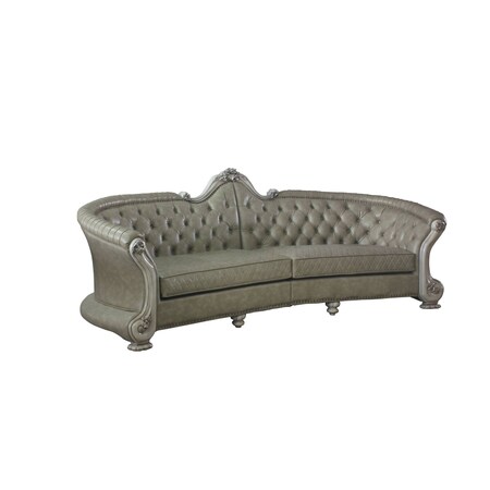 Homeroots 113" Bone Faux Leather Sofa And Toss Pillows With White Legs 491333