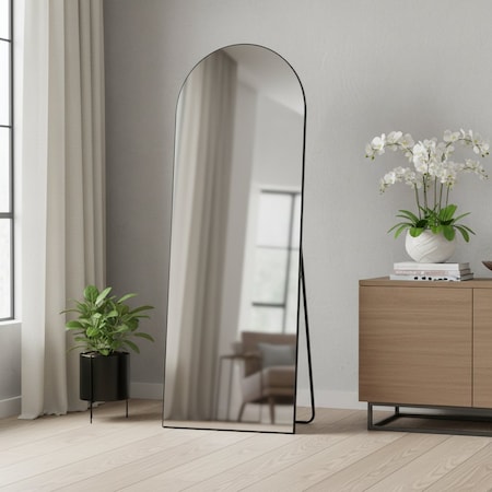 Homeroots 67" Black Metal Arch Freestanding and Wall Mount Framed Full Length Mirror 691640
