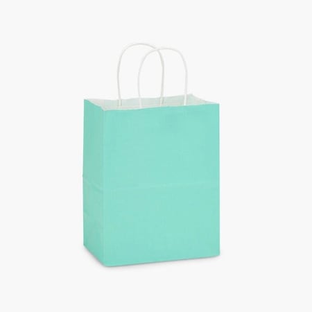 Nashville Wraps Aqua White Kraft Shopping Bags Cub 8x4.75x10.25, 100PK AQHCW