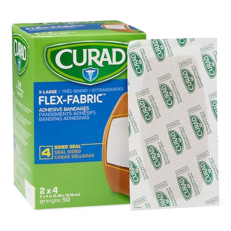 Medline CURAD Flex-Fabric Adhesive Bandages, Extra Large 2in x 4in Strips, 50/Box, 600PK NON25524