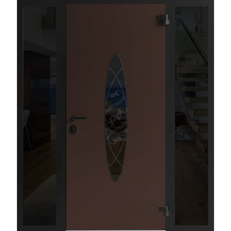Vdomdoors Front Exterior Prehung Steel Door Ronex1277 Brown 2 Sidelight Exterior Windows Sidelites Entry RONEX1277EXD-BRW-W14+36+14xH80-LH-I