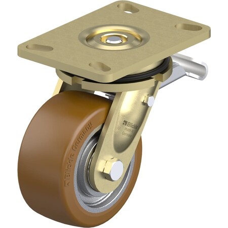 Blickle Swivel Plate Caster, PU, 5", Brake, Wheel Width: 2-3/8" LS-GB 128K-16-ST