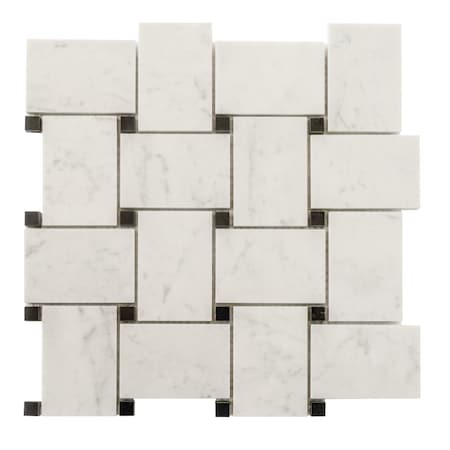 Apollo Tile 11x11 Bianco Carrara, Eastern Black Marble Polished Floor and Wall Mosaic Tile 4.2 sqft/case, 5PK APLKB88B07A