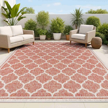 Jonathan Y Trebol Moroccan Trellis Textured Weave Red/Beige 8 ft. x 10 ft. Indoor/Outdoor Area Rug SMB109C-8