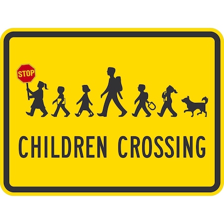 Lyle Children Crossing (Child Holding Hand Held Stop Sign an, 24x18, High Intensity Prismatic, Yellow G-12059-HI_24x18
