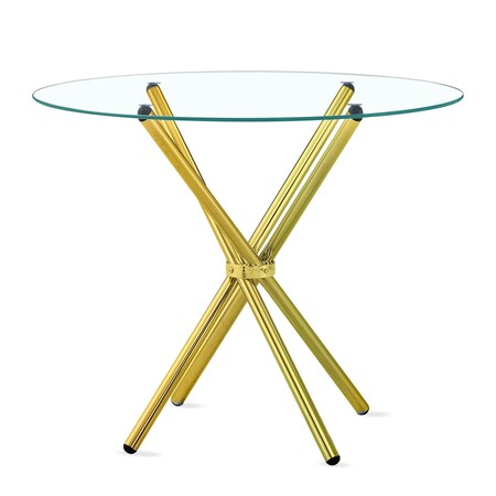 Fab Glass And Mirror Elegant Round Glass Dining Room Table with Clear 1/2-in Thick Top and Stylish Base Metal 30in DT-0130-GD