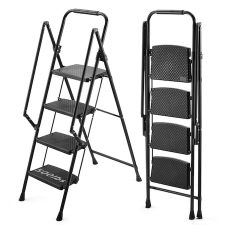 Wrightmaster 4-Step Steel Folding Step Stool (9 ft. Reach) 500 lbs. Load Capacity with Anti-Slip Pedals & Handle ZR-186130