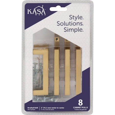 Hardware Resources KasaWare 3-3/8'' Overall Length Brushed Gold Square Bar Pull, 8PK K7063BG-8