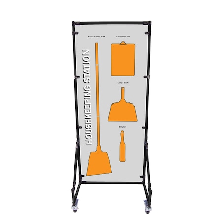 5S Supplies Housekeeping Shadow Board Broom Station V13, Gray / Orange, Kit + Stand HSB-V13-GRAY/ORANGE-BO-STAND
