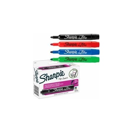 Sharpie Flip Chart Marker, Bullet Point, 4/ST, Assorted 4PK SAN22474