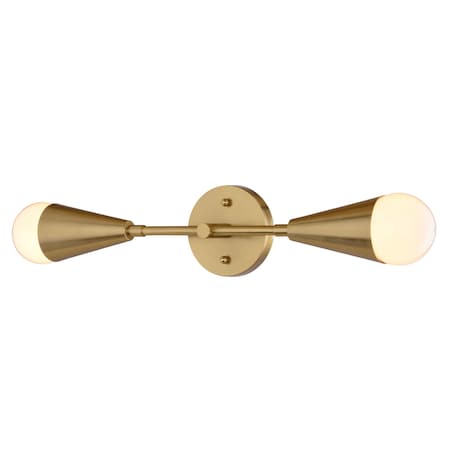 Vaxcel Zurich 2-Light Brass Gold Modern Wall Sconce, Cone Shade Bathroom Vanity Fixture W0533