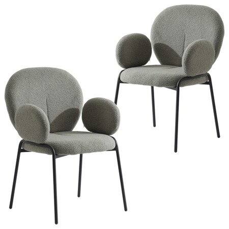 Leisuremod Celestial Boucle Dining Arm Chair, Black Iron Frame with Green Fabric, 2PK CCABL-23G2