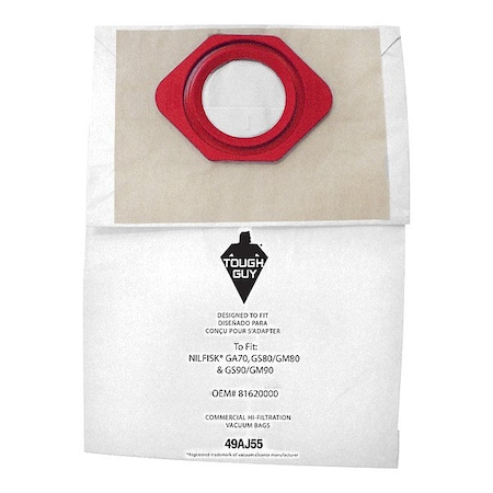 Zoro Select Vacuum Bag, Dry, ULPA Cartridge Filter, 5 PK 49AJ55