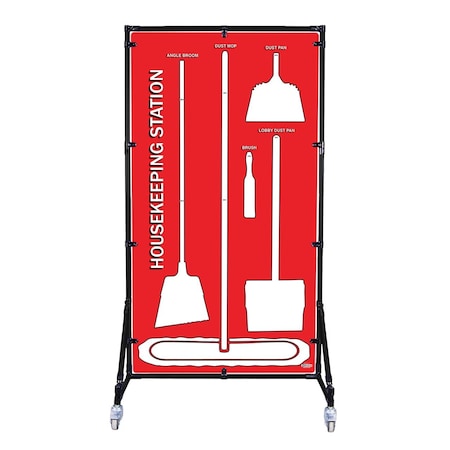 5S Supplies Housekeeping Shadow Board Broom Station V4, Red / White Shadows, Kit HSB-V4-RED/WHITE-KIT