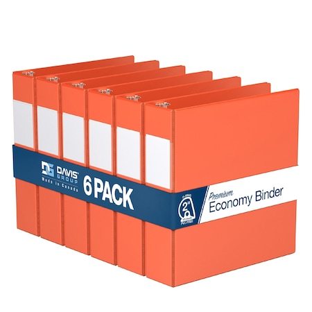 Davis Group Premium Economy, Angle D Ring, Binder, (Orange, 2"), PK6 2304-19-06