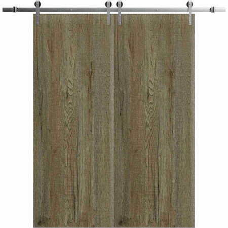 Sartodoors Modern Double Barn Door 56 x 84 inches, BASIC 3001 Antique Oak, 13FT Silver Rail Track Set, Solid BASIC3001DB-S-OANTI-5684