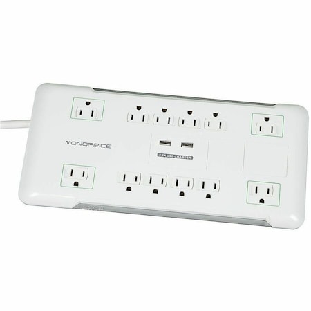Monoprice Outlet Strip, Surge, USB, 5-15R, 5-15P, 6 ft., White 9203