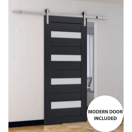 Sartodoors Slab Barn Door Panel Frosted Glass 18x96 Solid Core Modern Interior VEREGIO7455S-ANT-1896