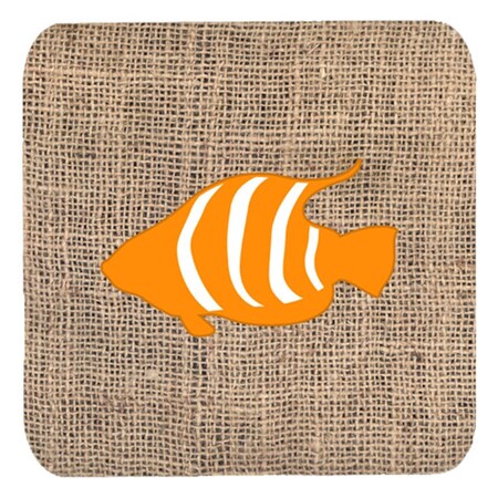 Carolines Treasures Fish Burlap And Orange Foam Coasters - Set 4- 3.5 x 3.5 In. BB1020-BL-OR-FC