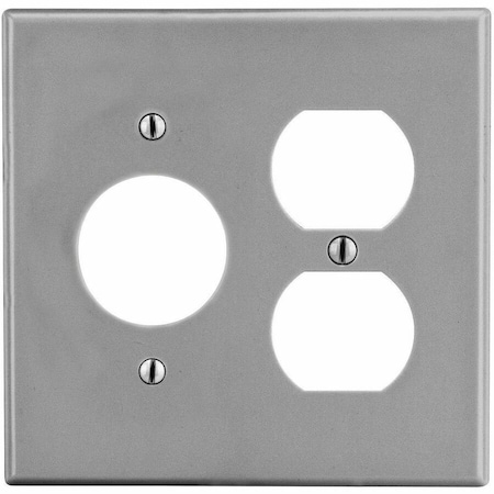 Hubbell Wiring Device-Kellems Wallplate, 2-Gang, 1) Duplex 1) 1.40" Opening, Gray P78GY