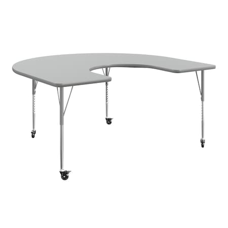 Flash Furniture Commercial Adjustable Height Horseshoe Activity Table with Locking Casters-Gray XU-A6066-HRSE-GRY-T-A-CAS-GG