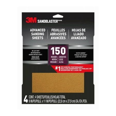 3M 9x11 150G Sandpaper, 4PK 20150-G-4