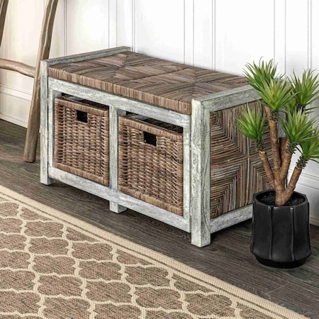 Happimess Rustic 30in 2 Drawer Wicker Storage Bench, Gray HPM9100A