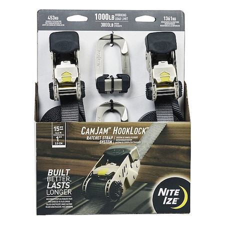 Nite Ize Ratchet Strap, 3 7/8" L, 2" W, PK2 CJRHL15-09-2R8