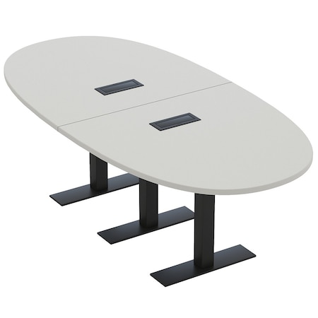 Skutchi Designs 8 Person Conference Table With Power Unit | 8' Boval Table | Harmony Series HAR-BOVL-48X96-T.BK-U779-EBLK