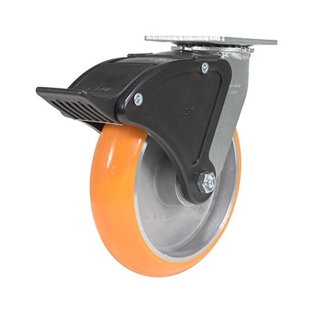 Vestil Polyurethane Swivel With Total Brake Caster 8 In. x 2 In. 1.25K Butterscotch/Silver CST-F34-8X2SI-SWTB1