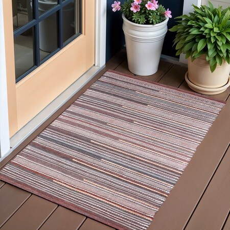 Homeroots 2' X 3' Brown Geometric Handmade Indoor Outdoor Area Rug 557166