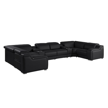 Homeroots Black Italian Leather Power Reclining U Shaped Eight Piece Corner Sectional With Console 632562