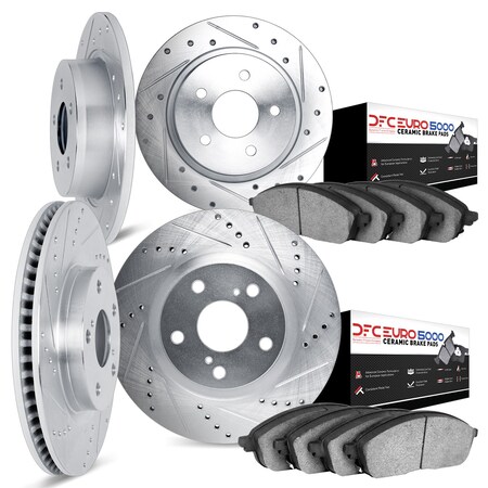 Dynamic Friction Co DFC Rotors-Drilled and Slotted-Silver with EURO 5000 Ceramic Brake Pads 7604-74000