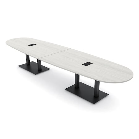 Skutchi Designs Boval Conference Table With Power, 48 in W, 168 in L, Ivory HAR-BOVL-48X168-DOU.BK-K458-EBLK