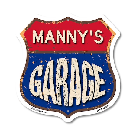 Signmission Manny's Garage, 12 Inch X 12 Inch, Plastic Sign SHI-P-12-383-MANNY