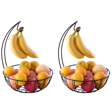 Basicwise Wire Metal Fruit Basket Holder with Banana Hanger, Set of 2 QI003494.2
