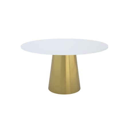 Homeroots 54" Gray White and Gold Marble and Metal Pedestal Base Round Top Dining Table 555161