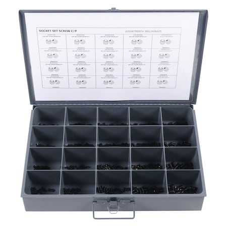 Zoro Select Set Screw Assortment, Alloy Steel, Plain Finish, 500 PCS JBDL24JWA25