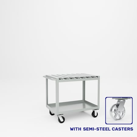 Pucel Heavy Duty Slat Top Cart, 36 in W x 24 in D x 33.5 in H, 2 Shelves, Red S-36-DT-2-S
