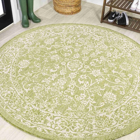 Jonathan Y Tela Bohemian Textured Weave Floral Green/Cream 5 ft Round Indoor/Outdoor Area Rug SMB100D-5R